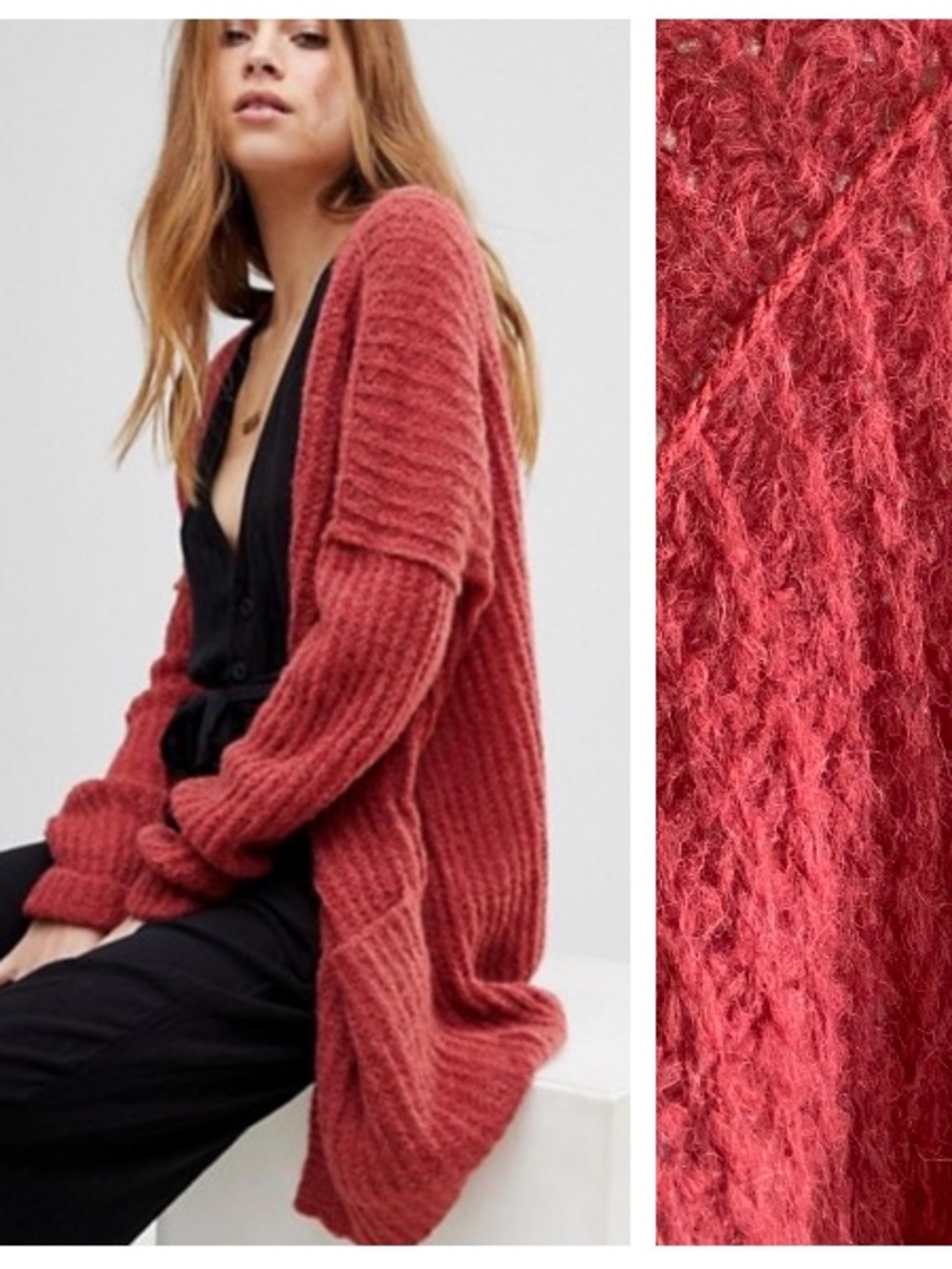 Free People Red Alpaca Weekend Getaway Cardigan Sweater Large